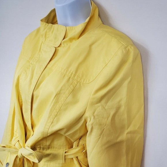 Ann Taylor Womens Yellow Rain Jacket Waist Tie Casual Size L - Picture 5 of 12